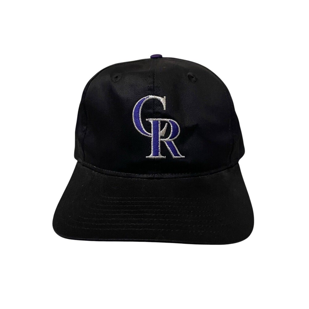 Vintage 90s Colorado Rockies Black Purple Snapback Hat Cap One Size Fits All